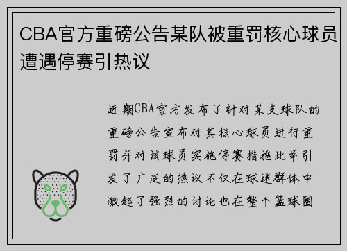 CBA官方重磅公告某队被重罚核心球员遭遇停赛引热议 CBA官方重磅公告某队被重罚核心球员遭遇停赛引热议